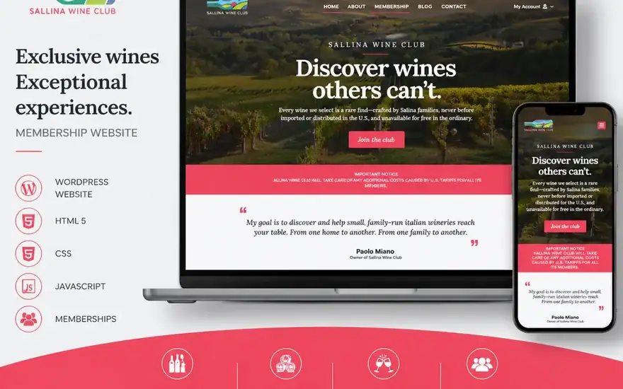 Sallina Wine Club website design